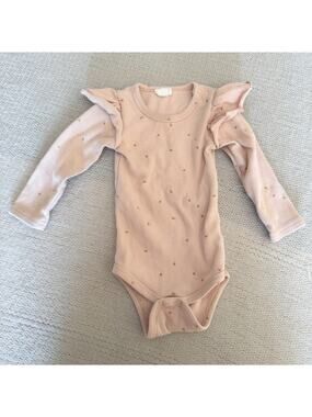 Jamie Kay Pink Daisy Print Ruffle Shoulder Ribbed Long Sleeve One Piece Bodysuit